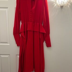 Elegant Red Long-Sleeve Peplum Dress